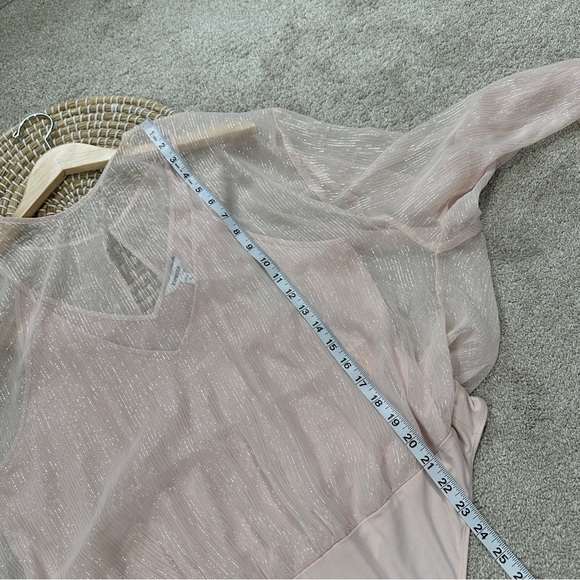 NWT Express Women’s Light Pink Metallic Chiffon Overlay Bodysuit Longsleeve XL - Picture 12 of 13